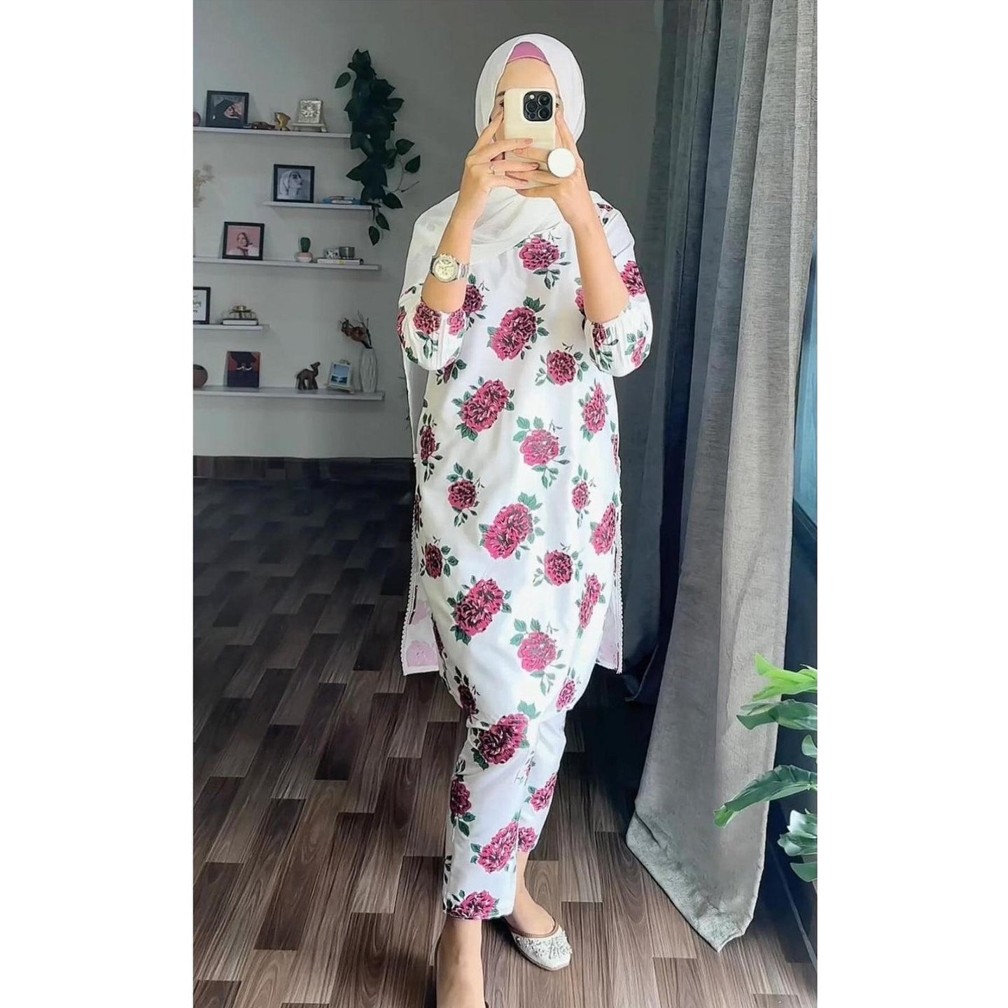 Rose Print 2 Pcs Suit - Super Bazar Shopping 