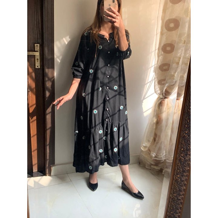 Long Embroided Frock Linen - Super Bazar Shopping 