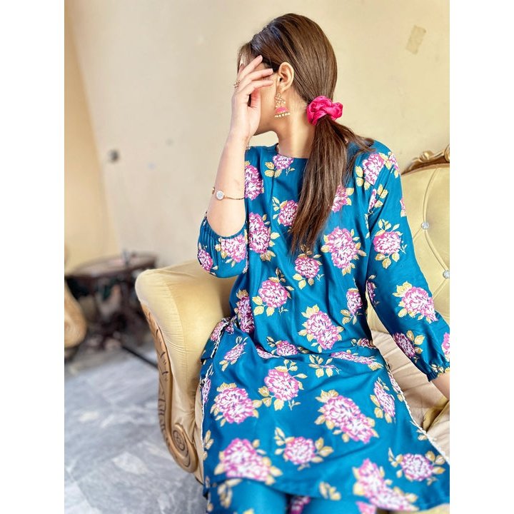 Rose Print 2 Pcs Suit - Super Bazar Shopping 