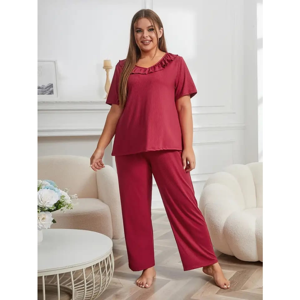 Maroon Neck Frill T-shirt With Plazzo Suit (RX-107) - Super Bazar Shopping 