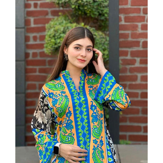 Stylish Women's Stitched Shirt And Trouser Set - Printed Design - 2 Pcs