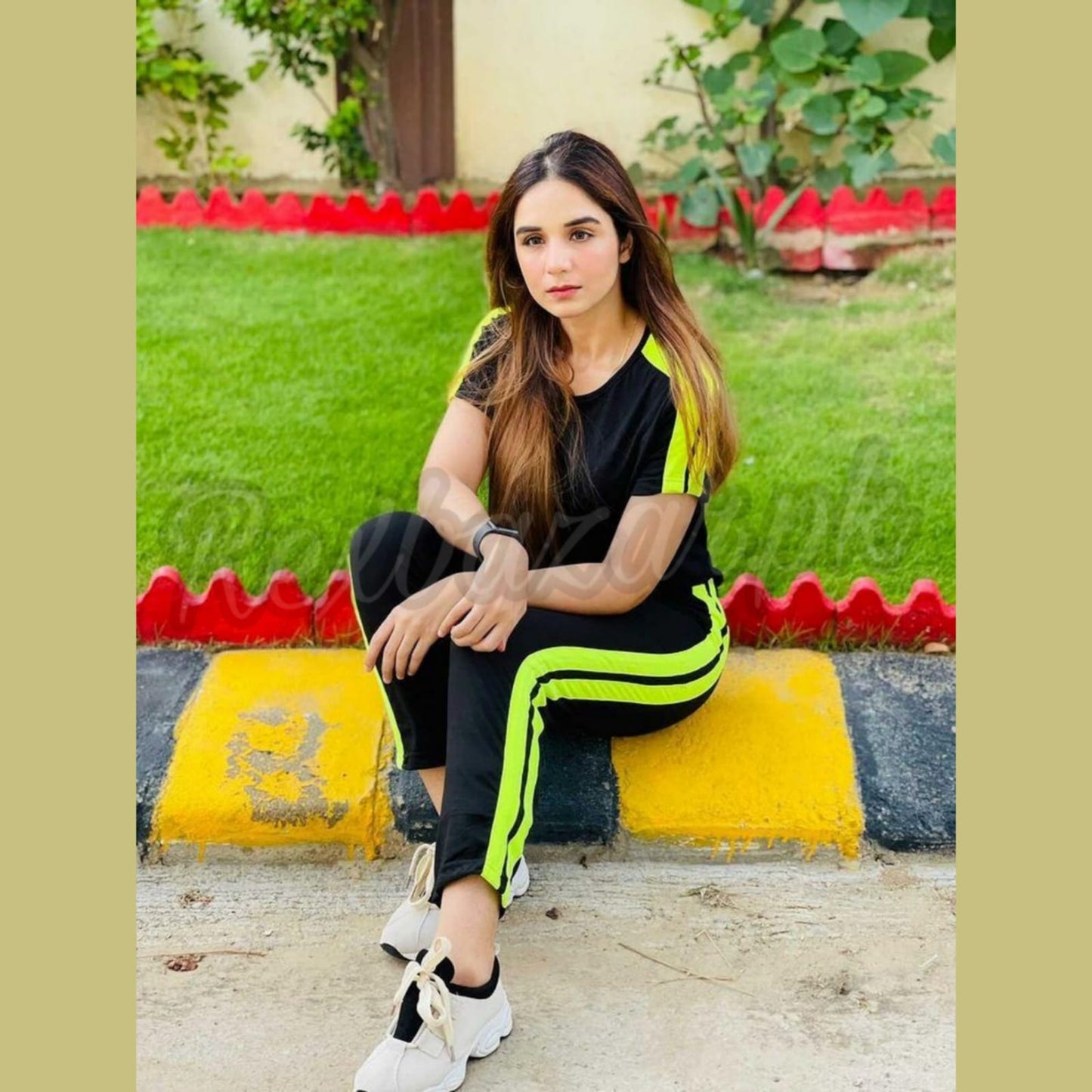 Plain Black with Green Stripe Track Suit for Her (RX-142) - Super Bazar Shopping 