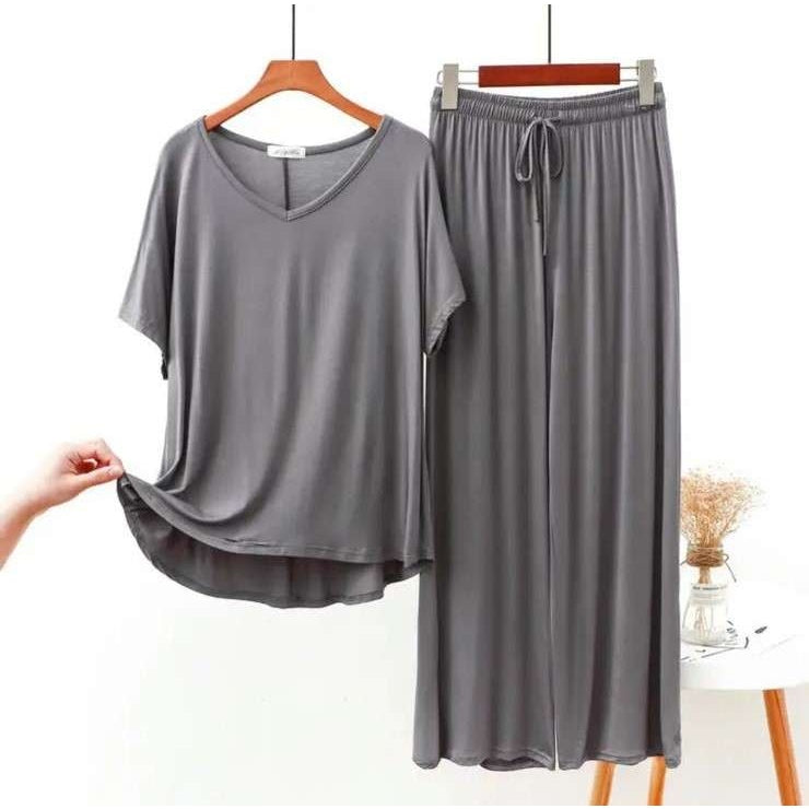 Grey V Neck Half Sleeves Shirt With Plazzo Trouser (RX-91) - Super Bazar Shopping 