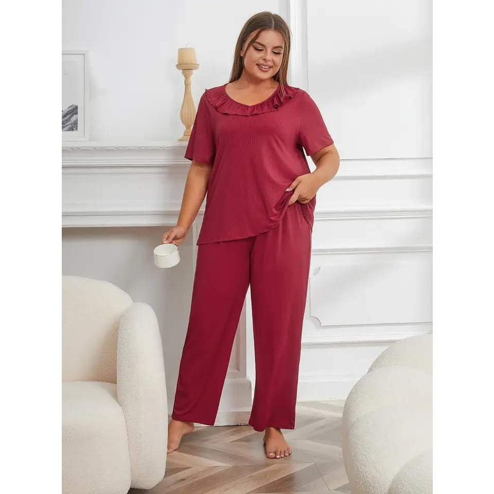 Maroon Neck Frill T-shirt With Plazzo Suit (RX-107) - Super Bazar Shopping 