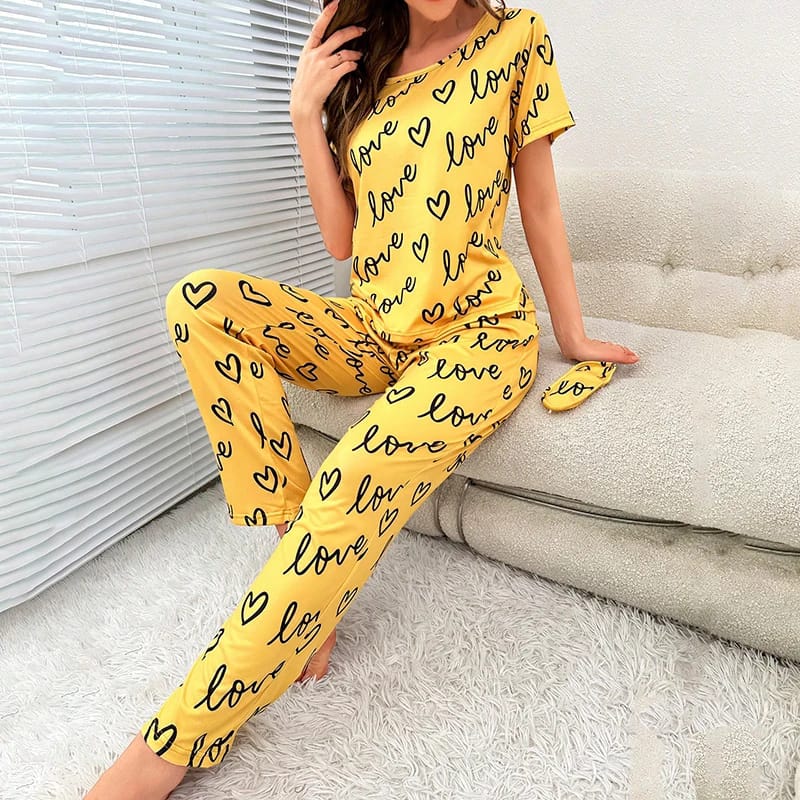 Yellow Love Printed T-shirt And Trouser Suit (RX-149) - Super Bazar Shopping 