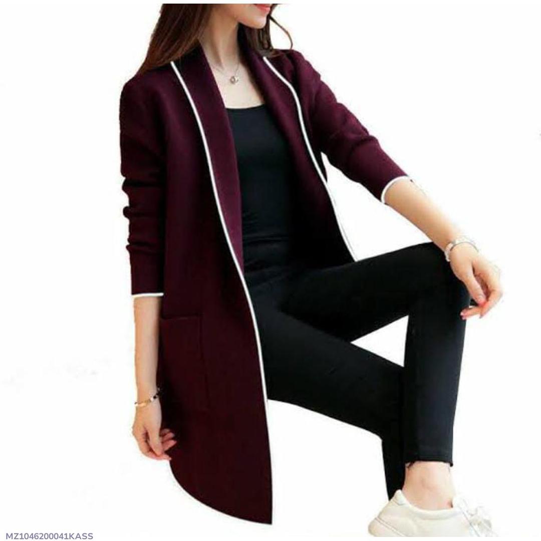 1 PC Women's Stitched Fleec Plain Lapel Coat