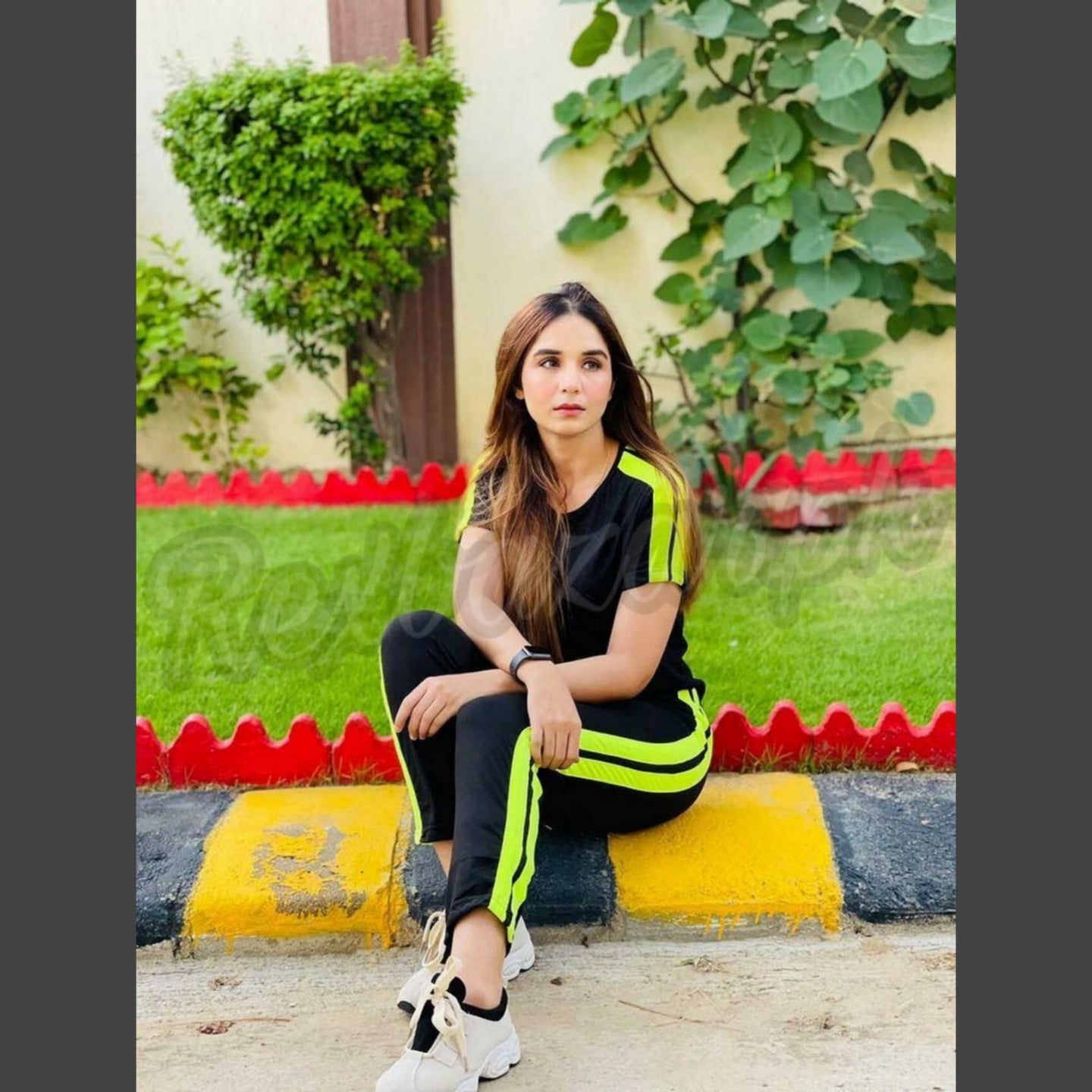 Plain Black with Green Stripe Track Suit for Her (RX-142) - Super Bazar Shopping 