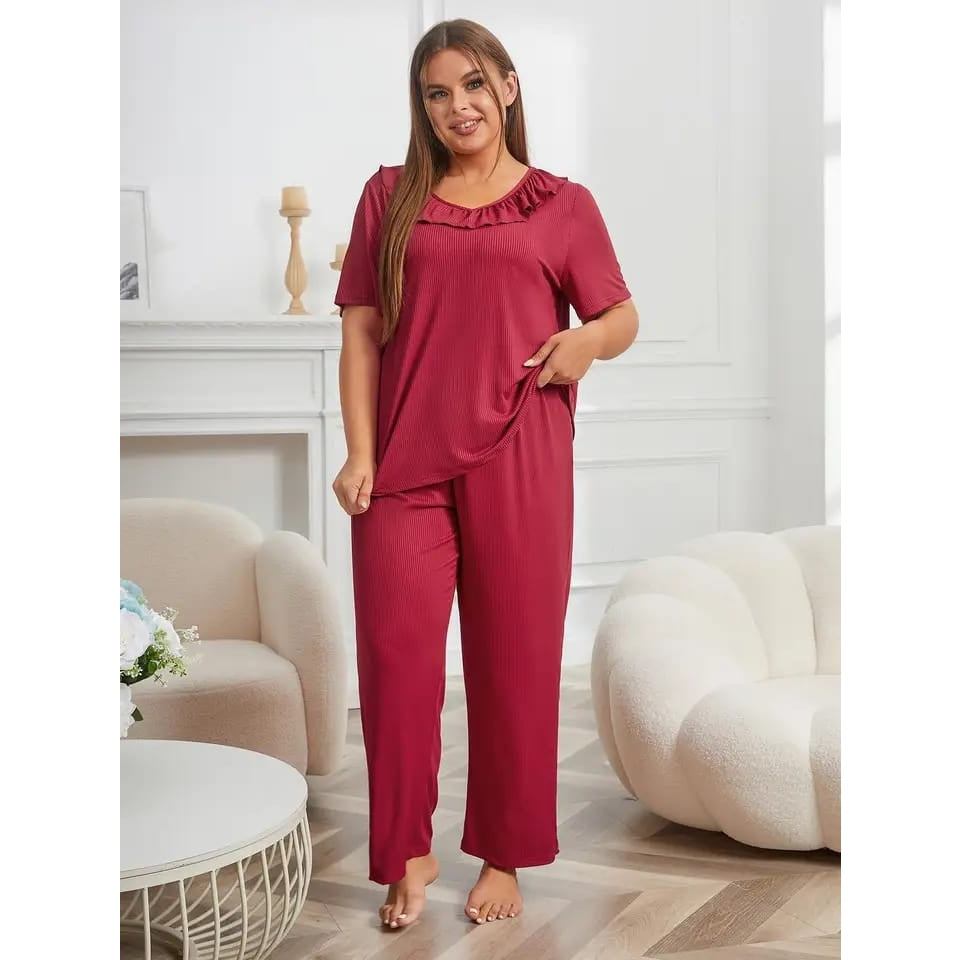 Maroon Neck Frill T-shirt With Plazzo Suit (RX-107) - Super Bazar Shopping 