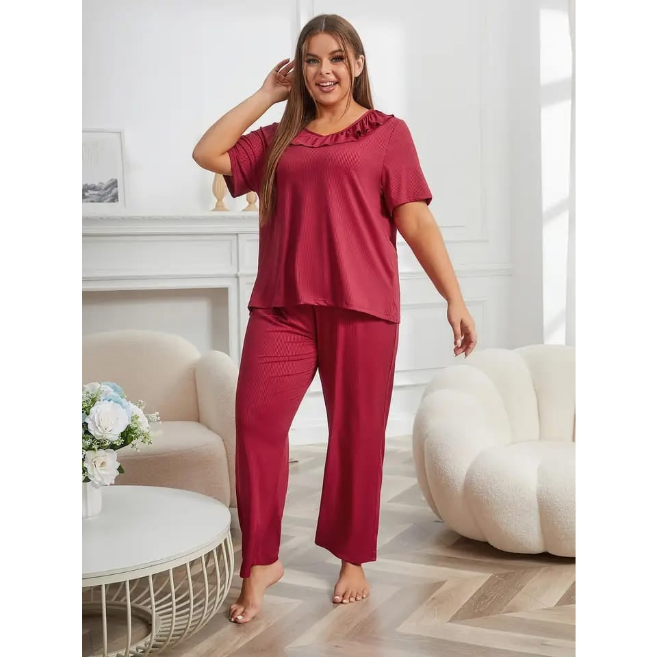 Maroon Neck Frill T-shirt With Plazzo Suit (RX-107) - Super Bazar Shopping 