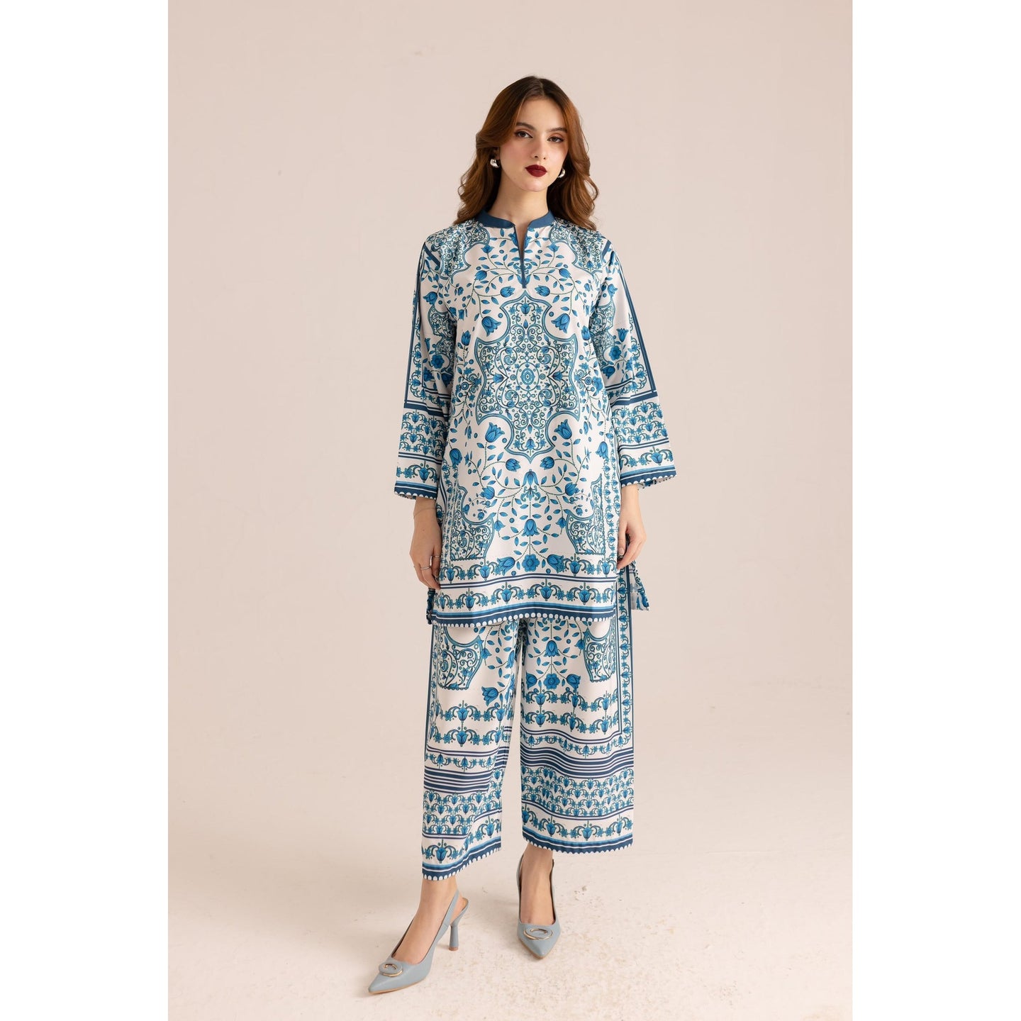 Printed Grip Silk Shirt And Trouser Set - 2 Pcs for Women