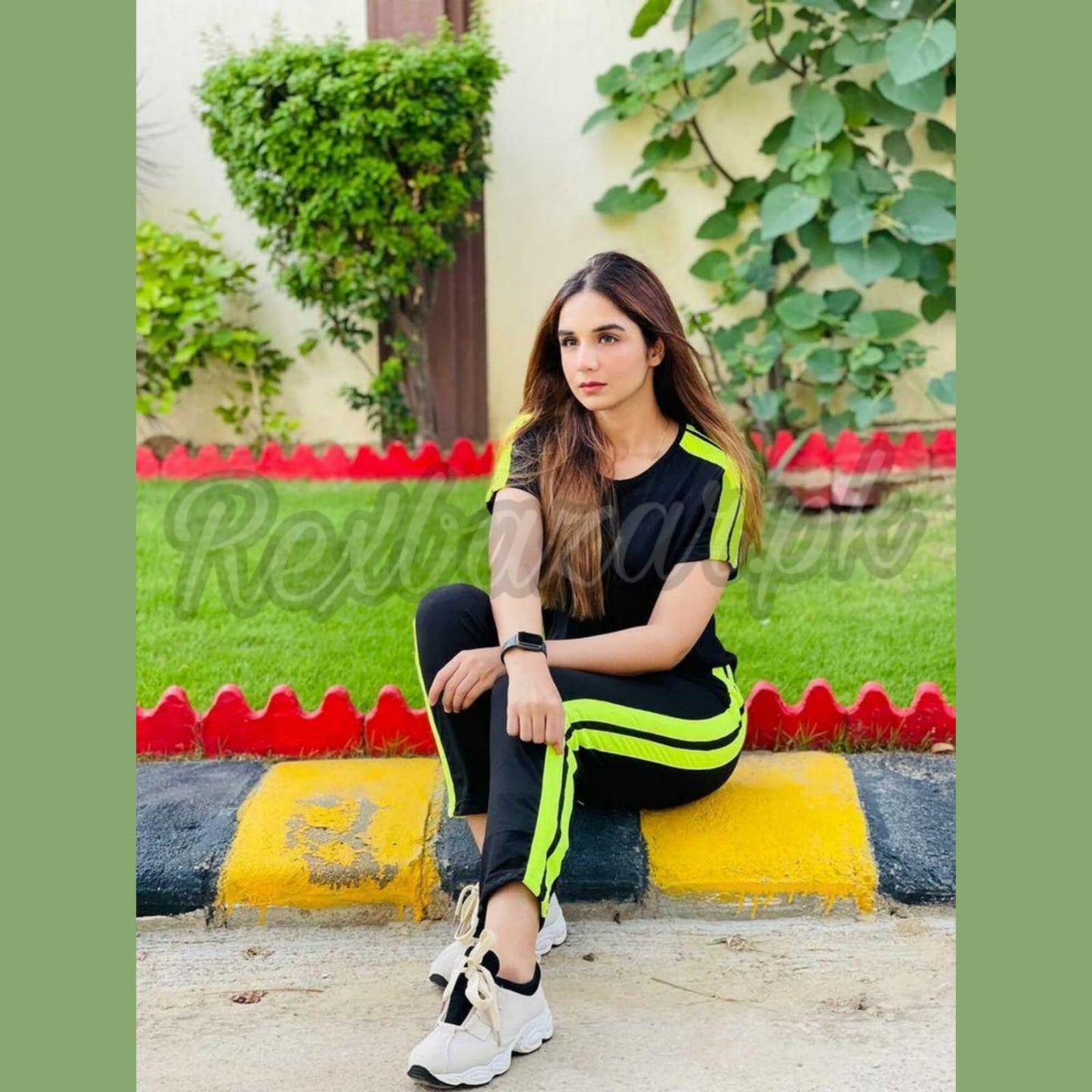 Plain Black with Green Stripe Track Suit for Her (RX-142) - Super Bazar Shopping 