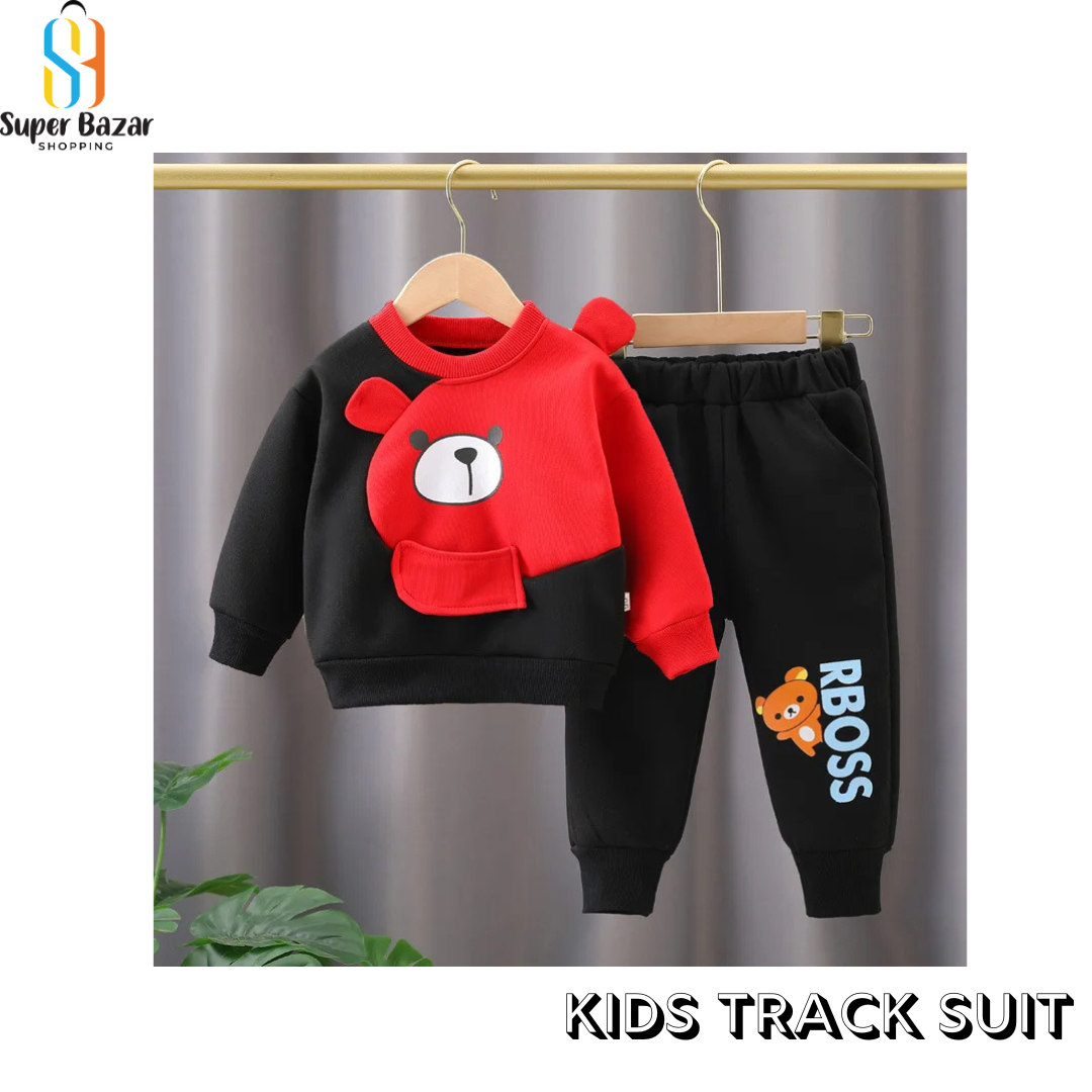 Black With Red Bear Sweatshirt With Trouser For Kids (RX-230) - Super Bazar Shopping 