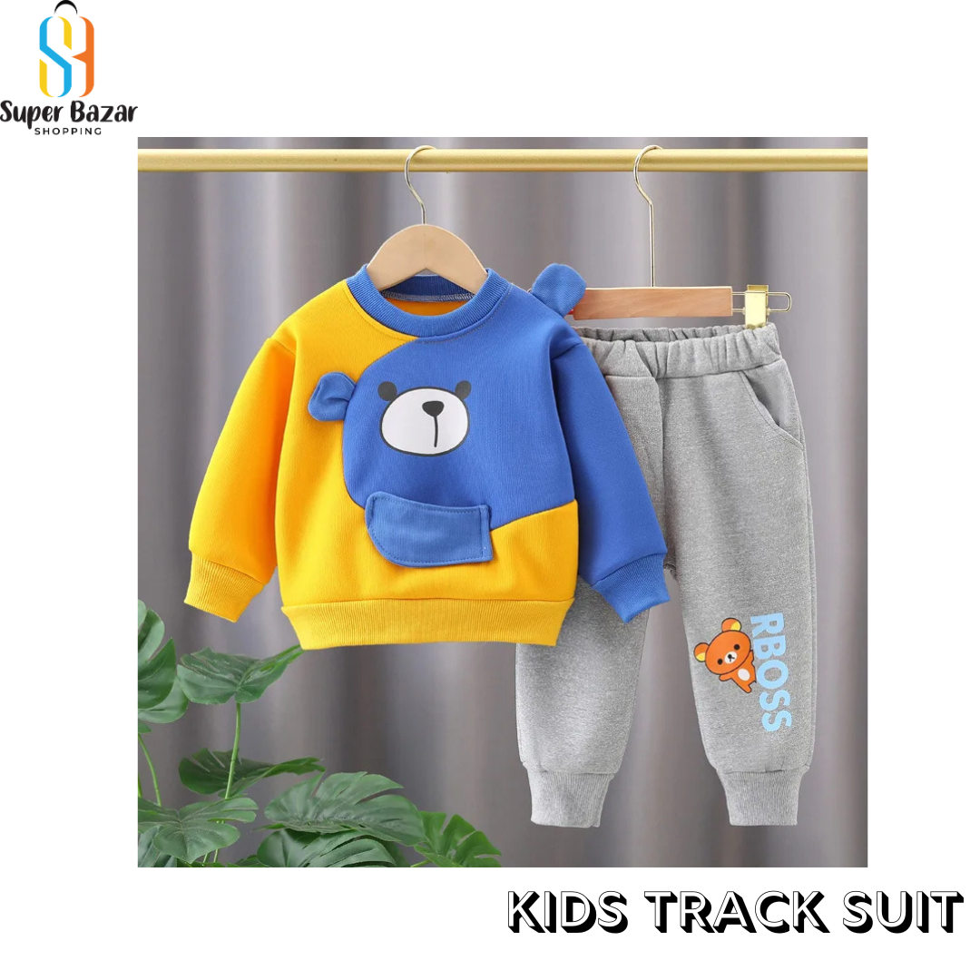 Yellow With Blue Bear Sweatshirt With Trouser For Kids (RX-231) - Super Bazar Shopping 