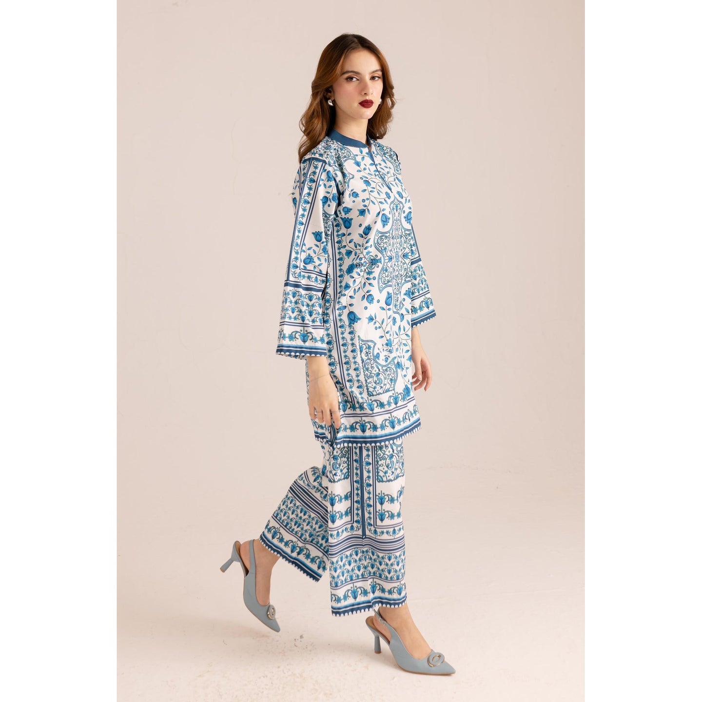 Printed Grip Silk Shirt And Trouser Set - 2 Pcs for Women