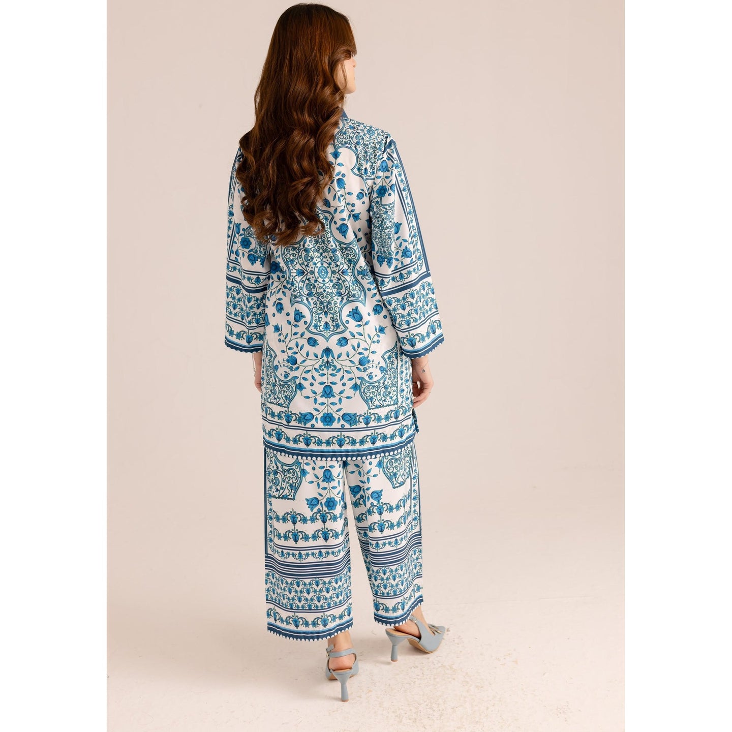 Printed Grip Silk Shirt And Trouser Set - 2 Pcs for Women