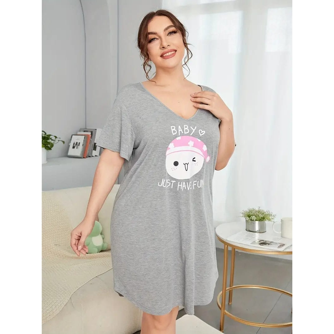 Grey Baby Kitty Print Long Shirt For Women (RX-211) - Super Bazar Shopping 