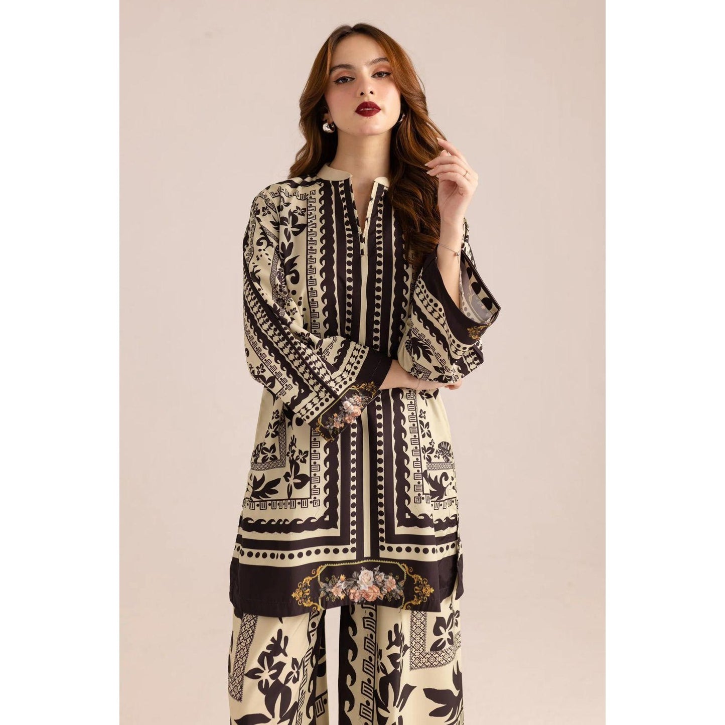 Stylish Printed Shirt and Trouser Set - 2 Pcs Women's Stitched Outfits