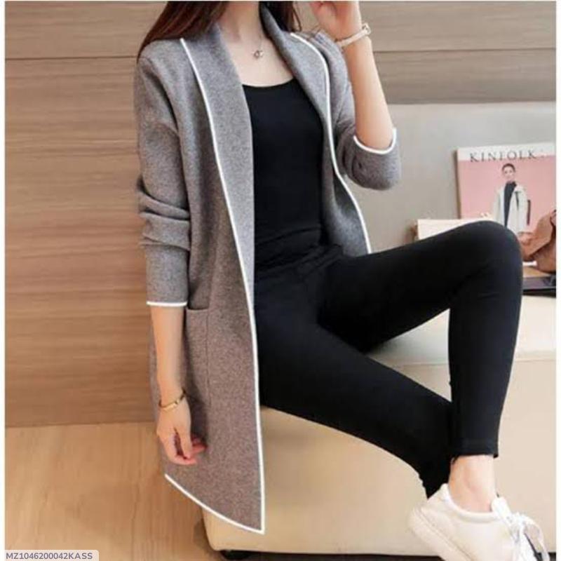 1 PC Women's Stitched Fleec Plain Lapel Coat