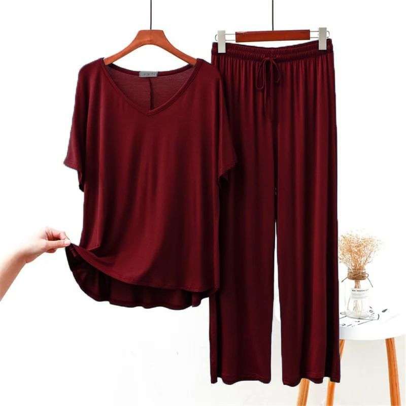 Maroon V Neck Half Sleeves Shirt With Plazzo Trouser (RX-92) - Super Bazar Shopping 