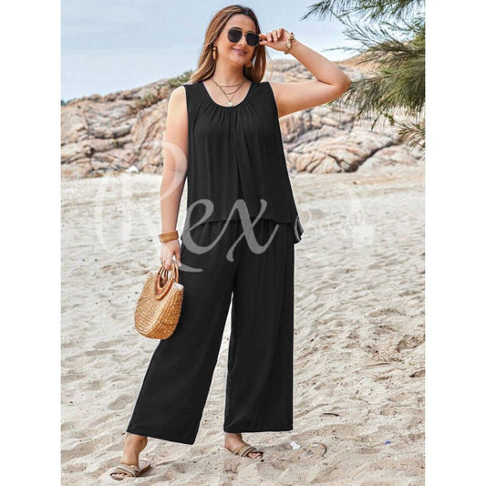 Black Sleeveless Shirt With Plazo Pajama Suit For Her (RX-169) - Super Bazar Shopping 