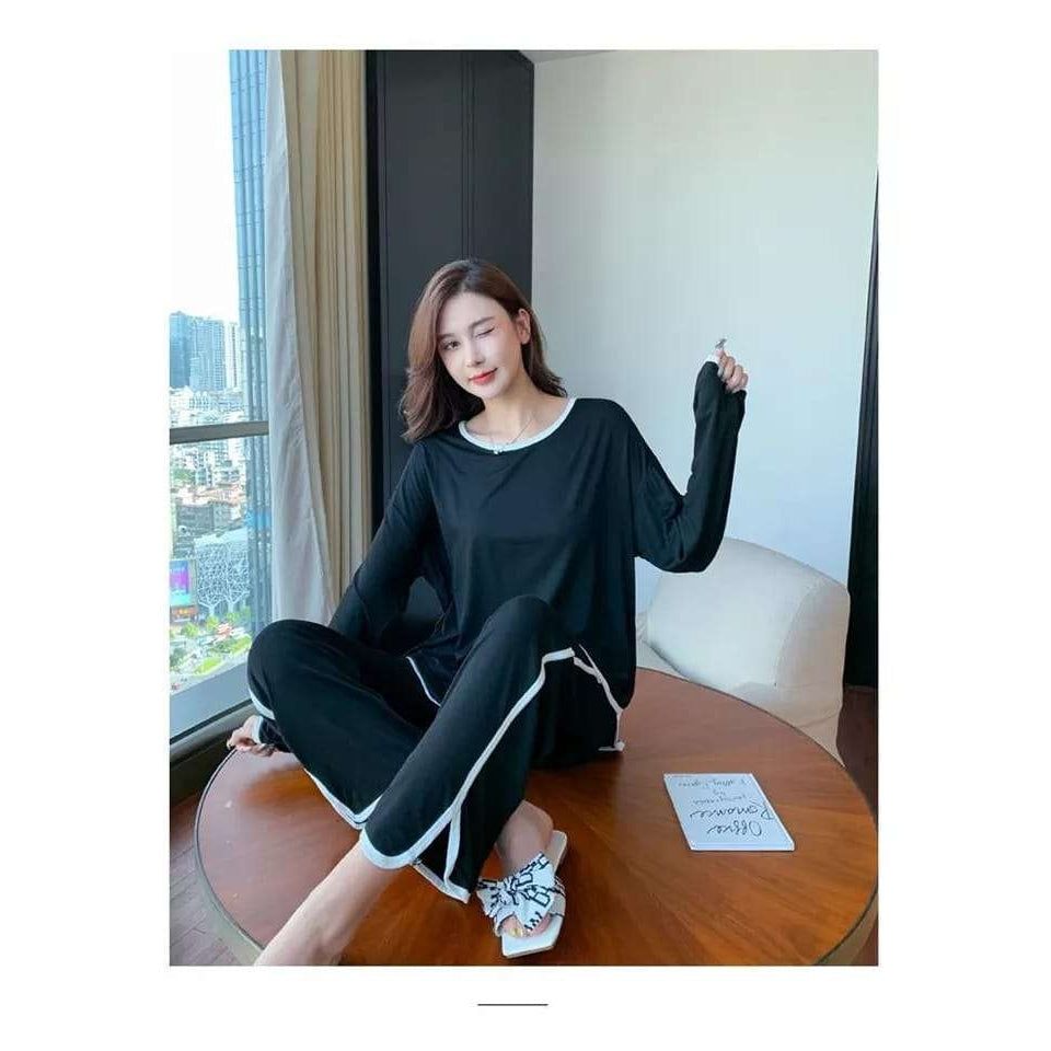 Black with White Round Neck Pipen T Shirt with Pipen Pajama Full Sleeves Suit for Her (RX-72) - Super Bazar Shopping 