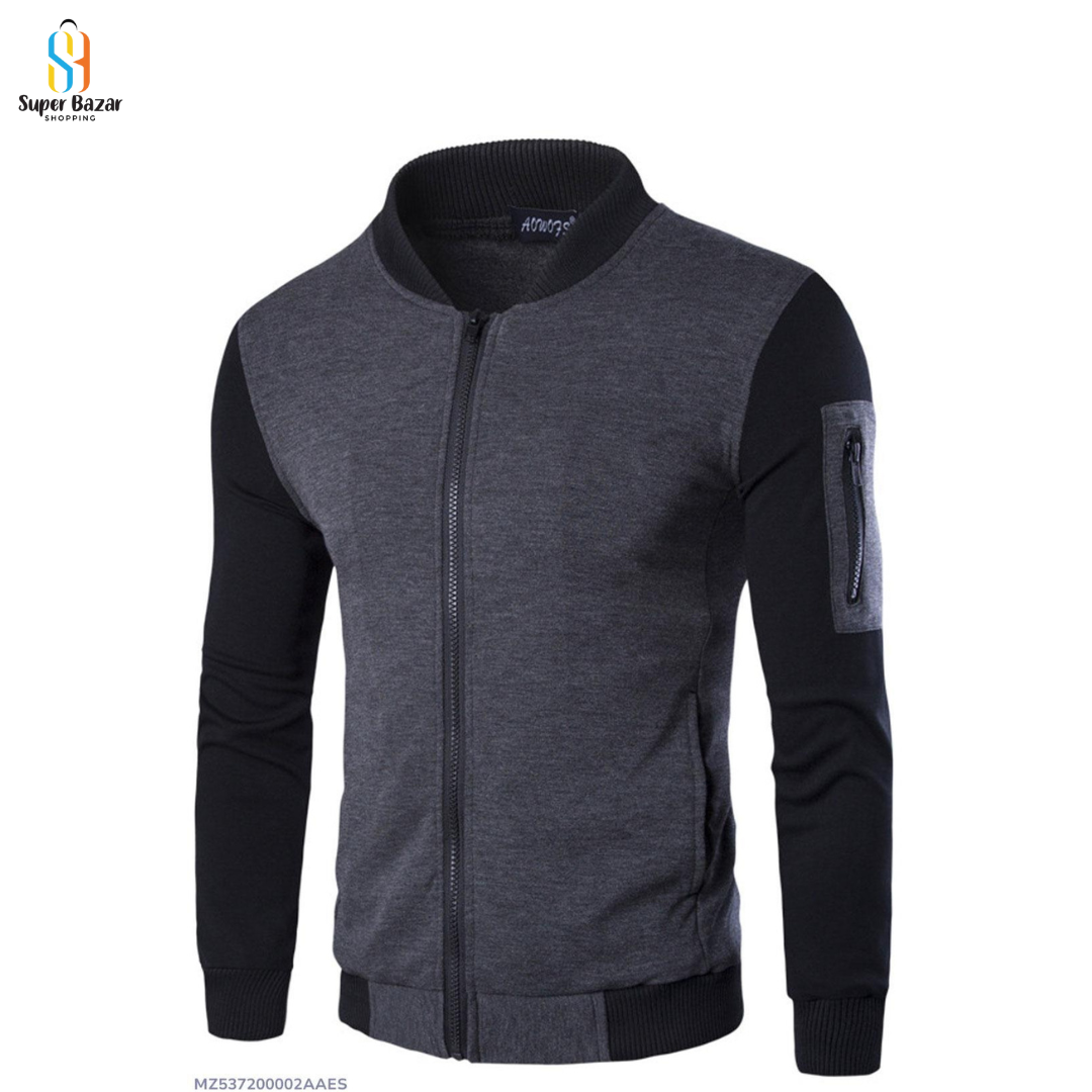 Sleeve Zipper Men's Fleece Jacket Grey