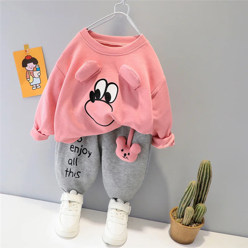 Pink Mickey Print Sweatshirt With Trouser For Kids (RX-228) - Super Bazar Shopping 