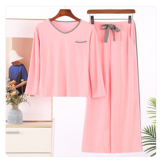 Plain Pink With Grey Pocket T-shirt With Plazzo Pajama Suit (RX-105) - Super Bazar Shopping 